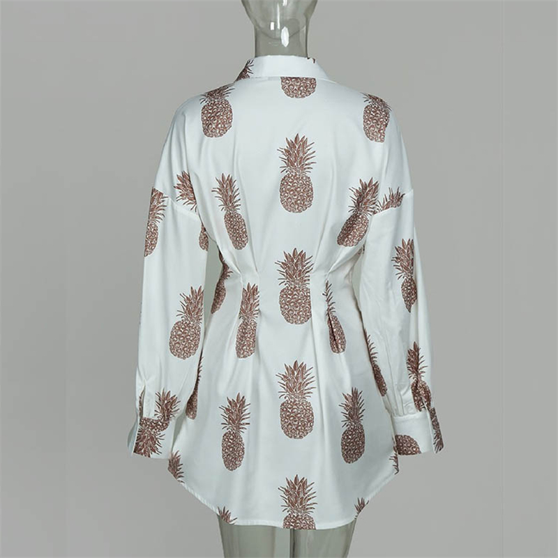 Autumn Dress Women 2019 Long Sleeve Pineapple Shirt Dress Woman Letter Print Mini Ladies Dresses Women's Sundress Tunic Beach