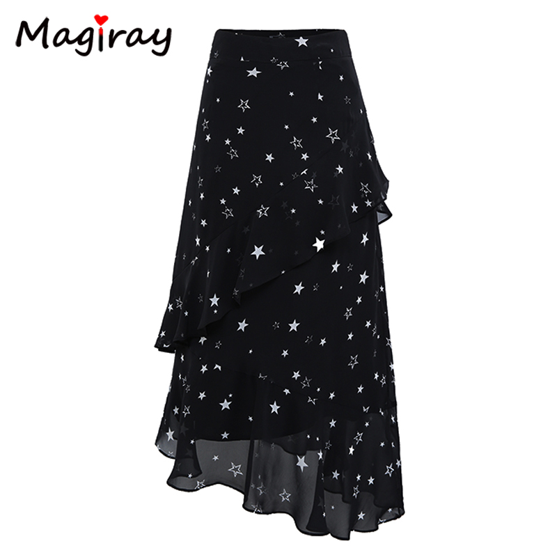 Magiray Stars Print Chiffon Long Skirts Womens Elastic High Waist Ruffle Midi Skirt Summer 2018 A Line Floral Black C478
Magiray Stars Print Chiffon Long Skirts Womens Elastic High Waist Ruffle Midi Skirt Summer 2018 A Line Floral Black C478