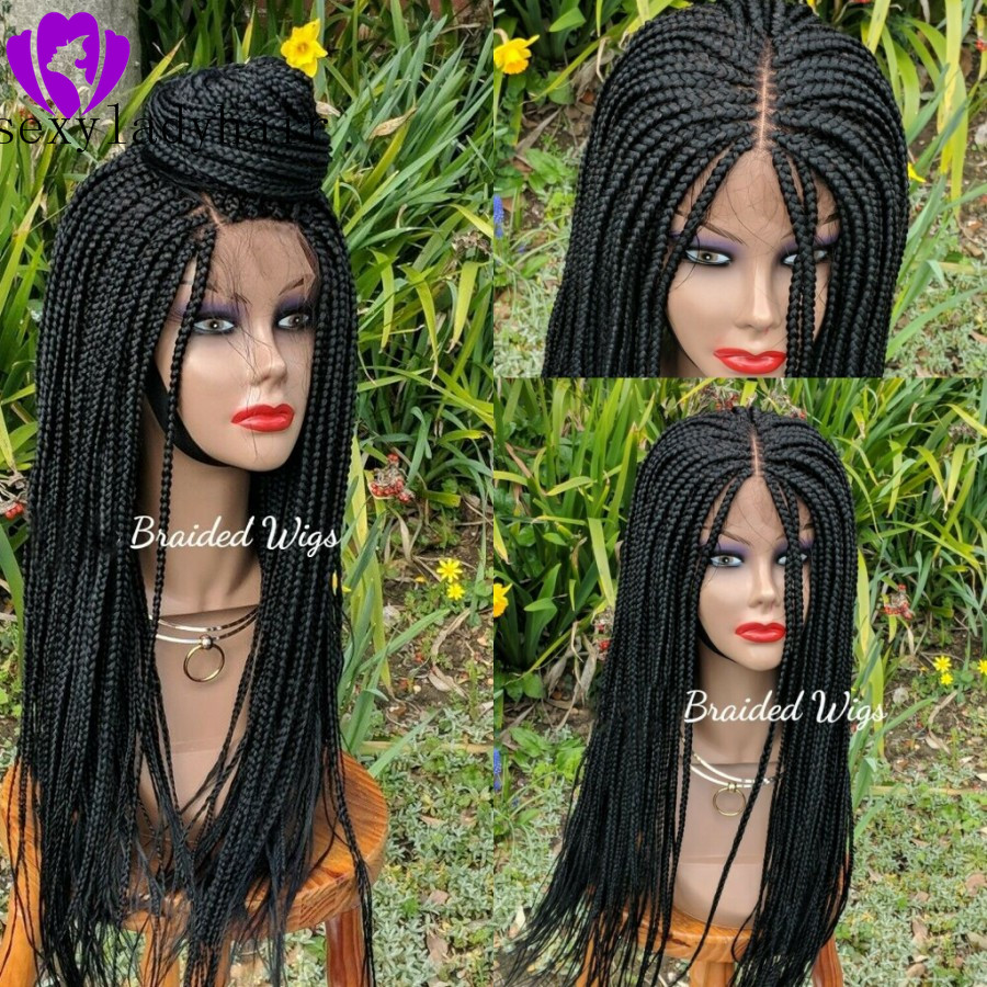 200density full Micro Braided Wigs Synthetic Lace Front Wig for Black Women African American box Braided Lace Wig with baby hair