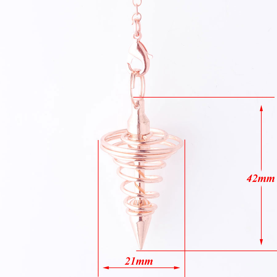 WOJIAER Rose Gold Metal Pendulum Pendant Pendulo Radiestesia Pendulums for Dowsing Spiral Cone Antique Pyramid Pendule Reiki Jewelry O9458