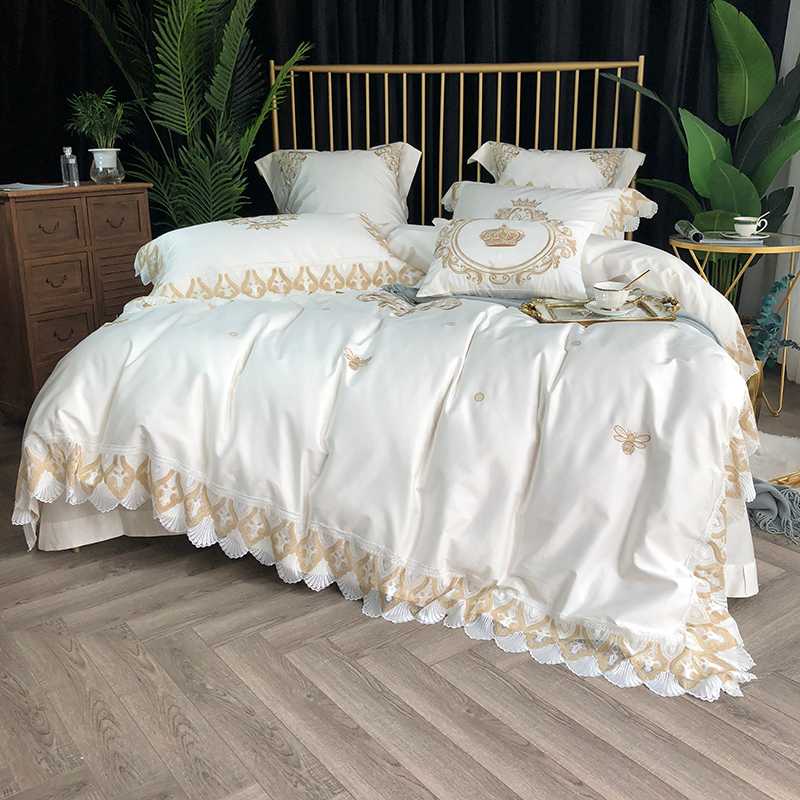 White Grey Duvet Cover set with Gold Lace 800TC Egyptian Cotton Embroidery Bedding Set Bed sheet Pillowcase Gift Box, Color 2
White Grey Duvet Cover set with Gold Lace 800TC Egyptian Cotton Embroidery Bedding Set Bed sheet Pillowcase Gift Box, Color 2