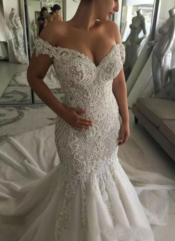 Elegant Mermaid Wedding Dresses Plus Size Off Shoulder Lace Applique Beaded African Dubai Beach Wedding Dress Vestidos De Noiva