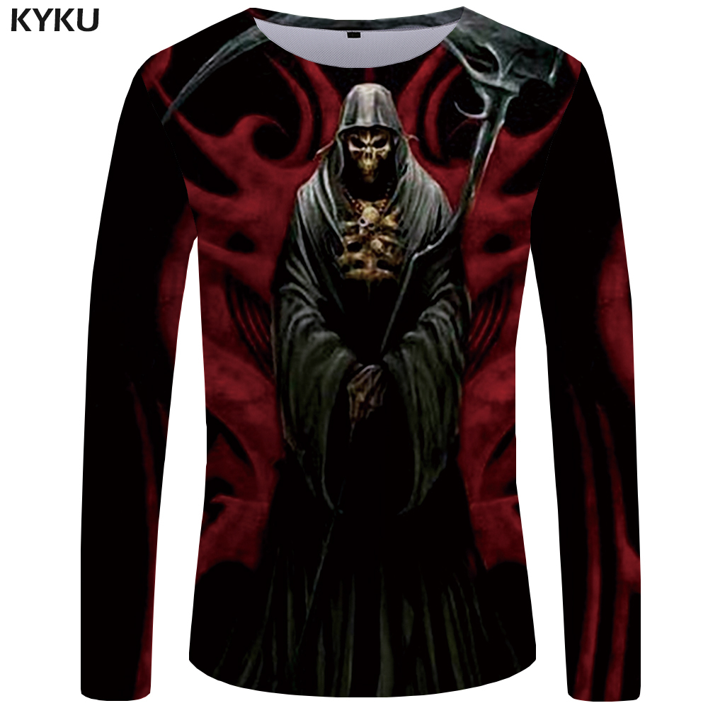 KYKU Skull T shirt Men Long sleeve shirt Black Clothes Devil Funny T shirts 3D Printed Tshirt Rock Streetwear Mens Clothing MX200509
