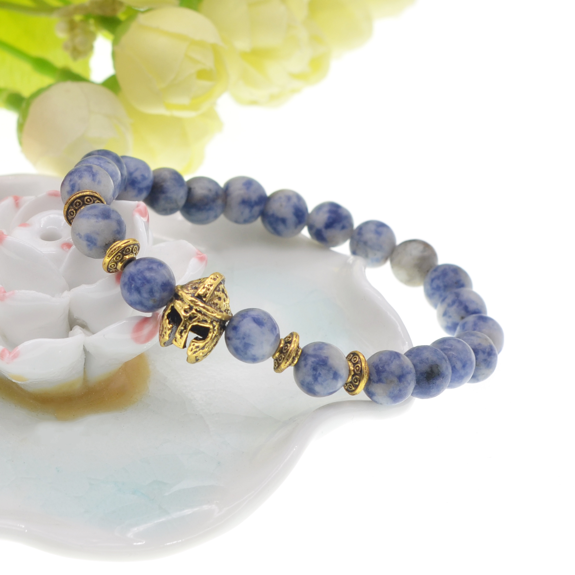 Warrior Bracelet / Helmet Charm Bracelet Natural Stone Bracelet Male Beaded Charm Temperament Birthday Gift
