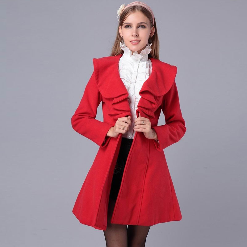 Women's Wool & Blends Woolen Coat For Women Autumn Fall Winter Outfit Elegant Ladies Cloth Long Ruffled Fur Overcoat