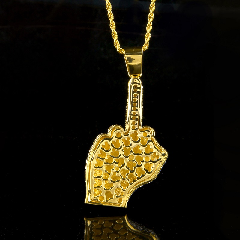 Fashion-Mens Iced Out Pendant Hip Hop Necklace Erect Middle Finger Bling Pendant Necklace Hiphop Jewelry 250615