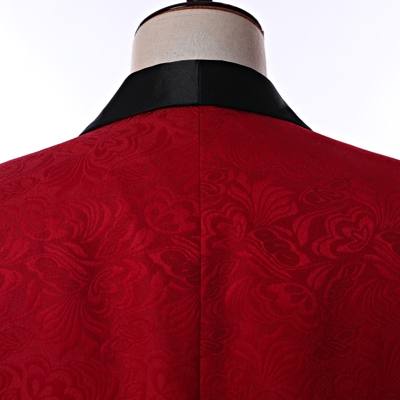 Real Picture Side Vent One Button Red Paisley Groom Tuxedos Shawl Lapel Groomsmen Wedding Men Party Suits (Jacket+Pants+Tie) W4
