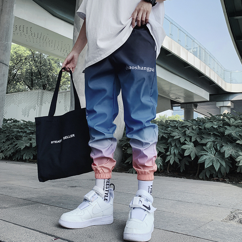 Januarysnow National fashion ins hip hop over size gradients student loose hiphop couple men's and women's casual sports pants