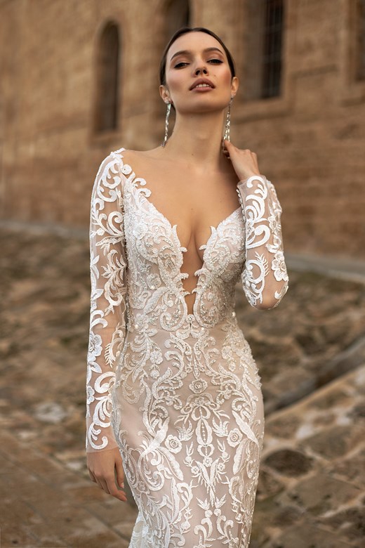 mermaid wedding dresses with detachable train appliqued lace long sleeves bridal dress ruffle sweep train custom made robes de marie