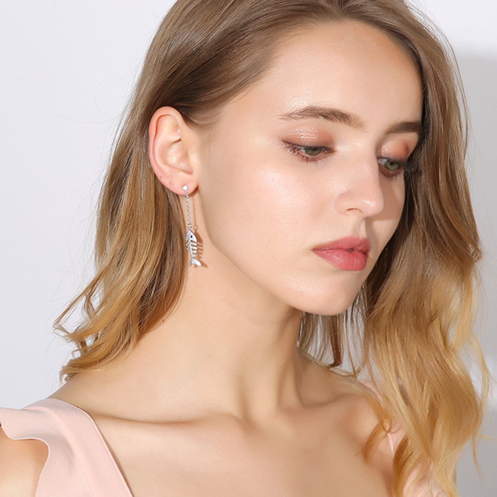 Fashion-Cats and Bones Asymmetrical Silvery Dangle Earrings for Women Korean Fashion Jewelry Bijou Party Gift Dropshipping