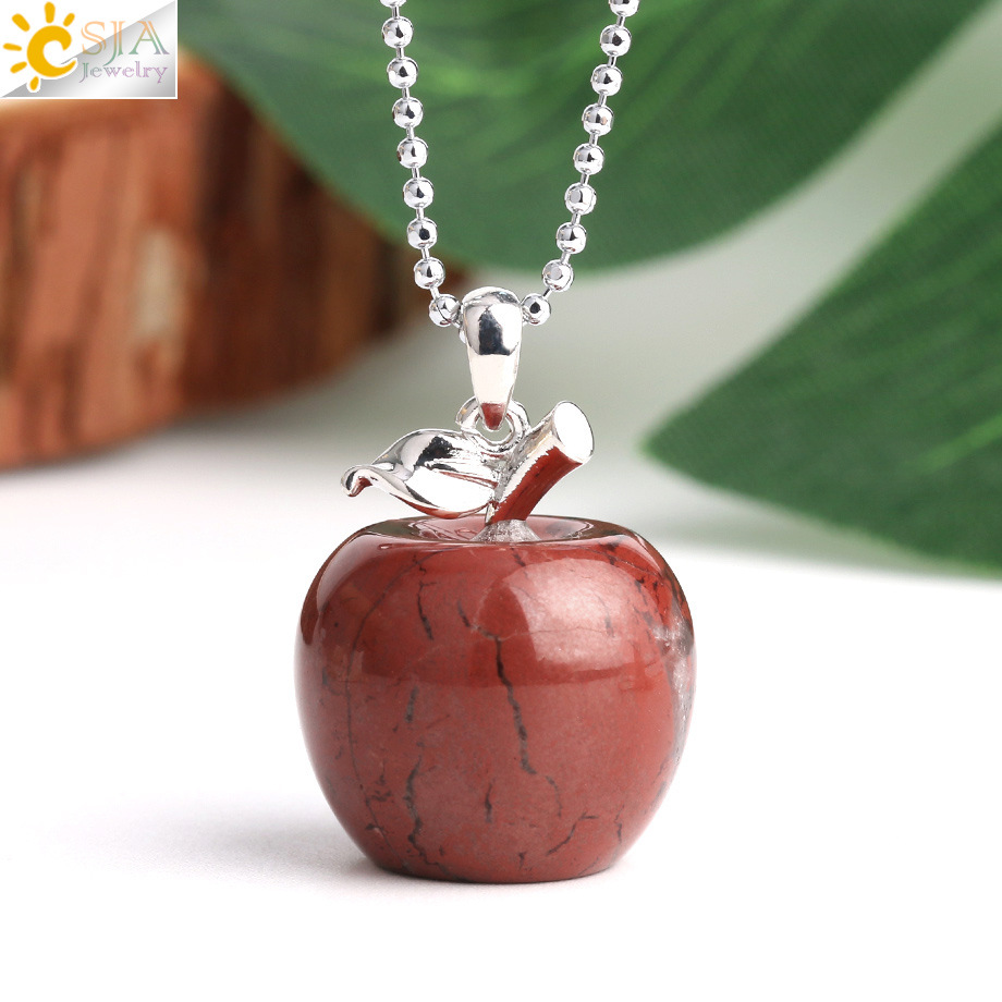 Suspension Apple Natural Stone Pendant Crystal Pendants Quartz Bead Necklaces Fashion Jewelry for Female Women Gift