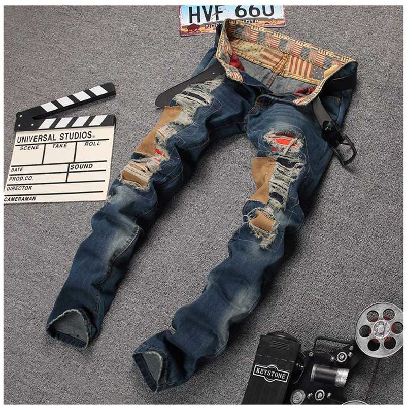 Straight Slim Mens Patchwork Hole Jeans Ripped Skinny Jeans Pants Fashion Brand Casual Denim Blue Wear Plus Size 30, As pic
Straight Slim Mens Patchwork Hole Jeans Ripped Skinny Jeans Pants Fashion Brand Casual Denim Blue Wear Plus Size 30, As pic