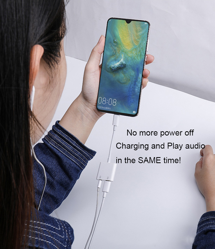 2 in 1 USB C Adapter o and Charger Splitter 3A Fast charging and DAC HIFI music 1 Type C Male to 2 Type-C female port for Pixel Hu