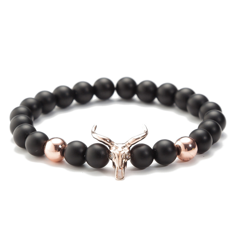 Women Jewelry Bracelet Strands Punk CZ Bull Head Skull Men Fashion 8mm Lava Stone Beads Charm Bracelets Bangles Macrame Gift