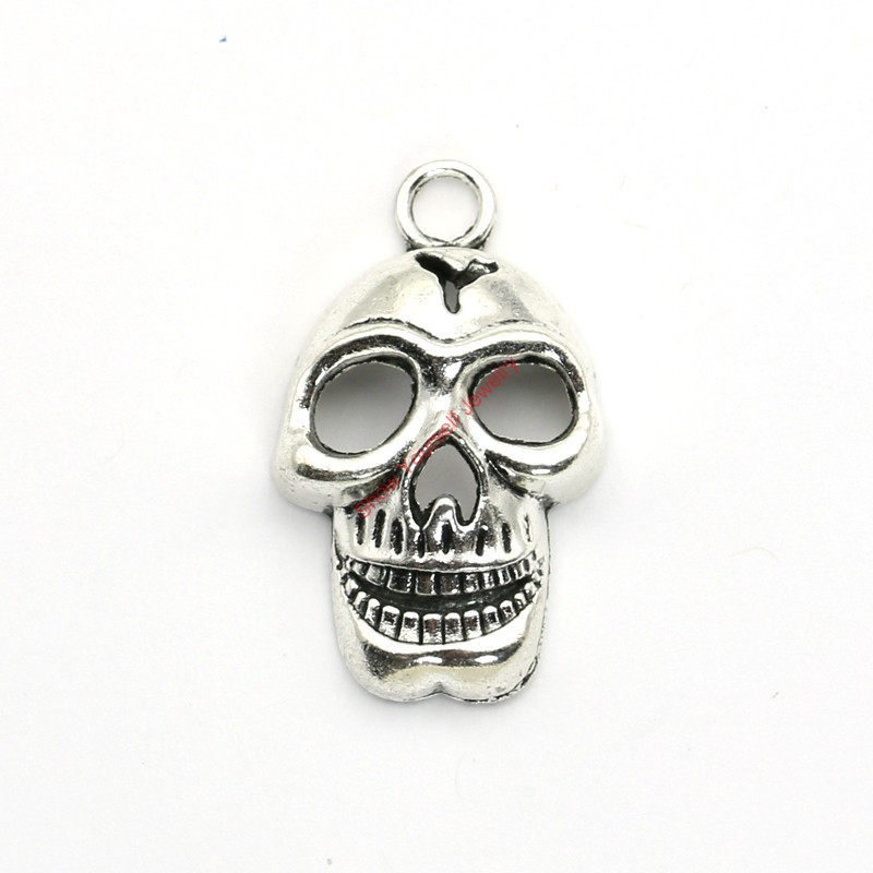 Wholesale-Silver Plated Skull Skeleton Charms Pendants for Jewelry Making DIY Necklace Bracelet Craft 37x24mm