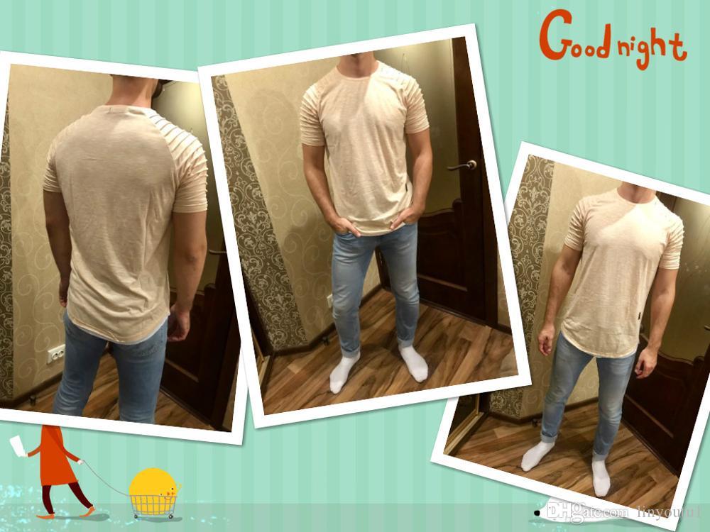T Shirts Men's Summer Pleats Slim Fit Raglan Short Sleeve Pattern Top Blouse Casual Men Fashion High Quality stranger things