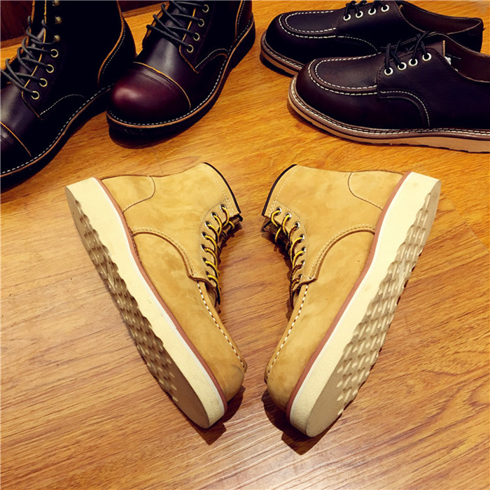 Hot Sale-Vintage Men Shoes Lace-Up Genuine Leather Boots Wing Male Handmade Work Travel Wedding Ankle Boots Casual Fashion Red Boots 875