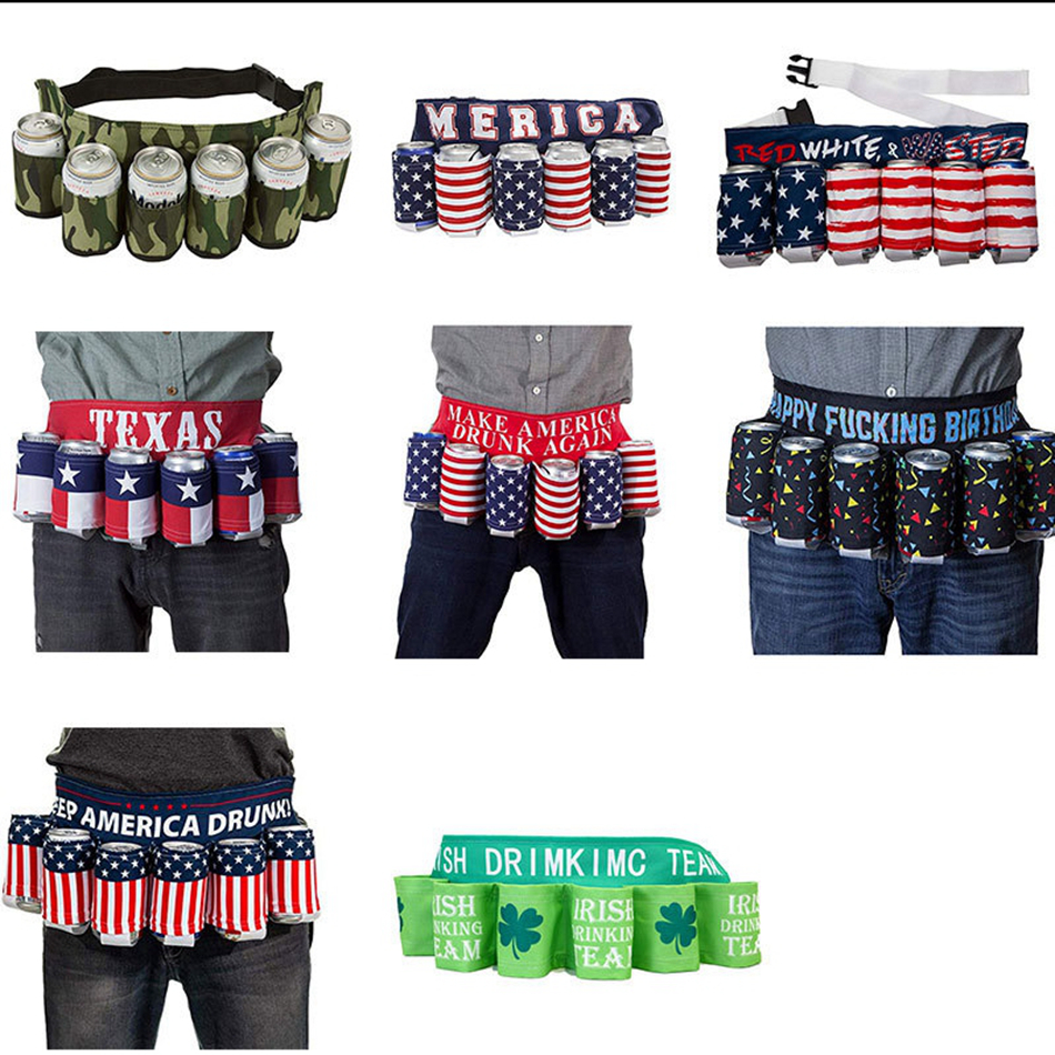 

camouflage outdoor beer belt Backpack to carry drinks Can hold 6 bottles beer America USA flag printing Slimming waistband LJJA3751-73, As pic