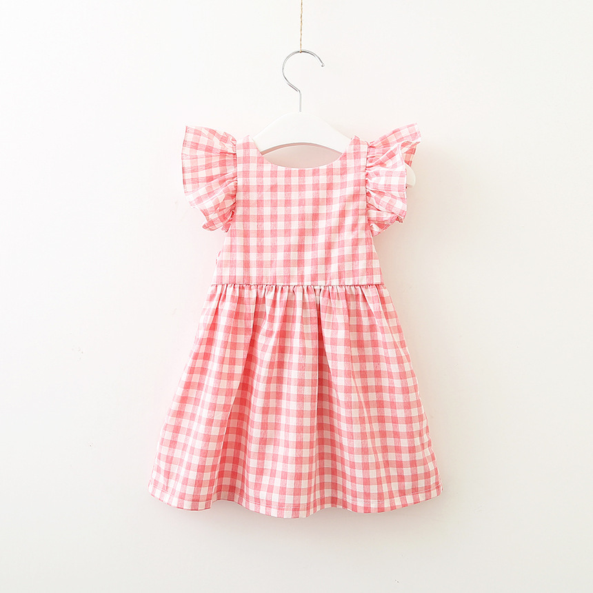 Baby Girls Dress Kids Plaid Backless Ruffle Sleeve Back Bow Cross Cotton Dresses 2019 New Summer Fahsion Children Boutique Clothing 2 Colors