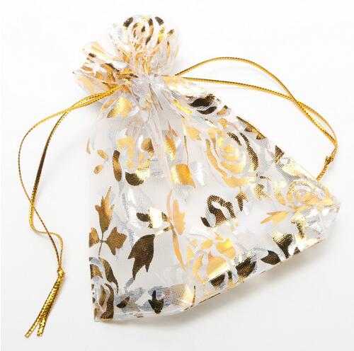Colorful Gold Rose Transparent Packs Drawstring Pouch Sachet Organza Gift Bag For Jewelry Wedding Party Beads Packing GB397