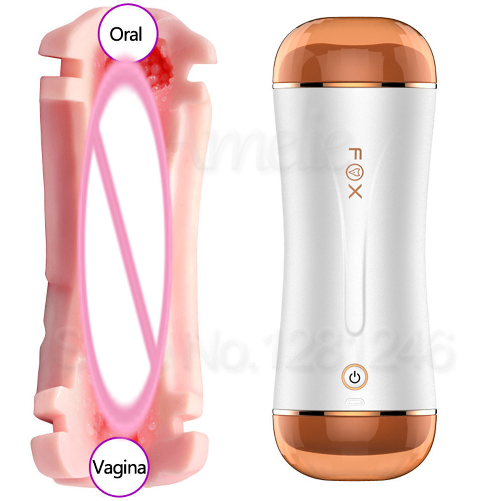 Vagina Anal Double Channel Male Masturbator 10 Mode Vibration Male Masturbation Cup Realistic Pocket Pussy Oral Sex Toys For Men C19012201