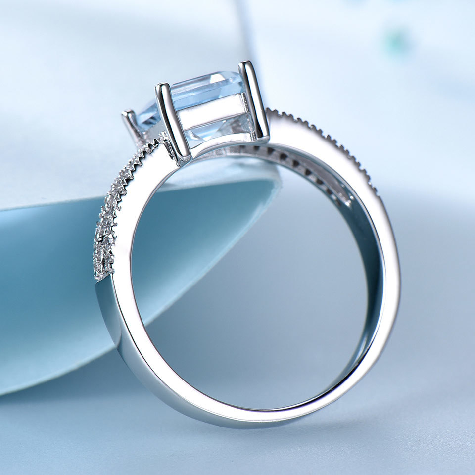 UMCHO Solid 925 Sterling Silver Jewelry Created Nano Sky Blue Topaz Rings For Women Cocktail Ring Wedding Party Fine Jewelry CJ191230