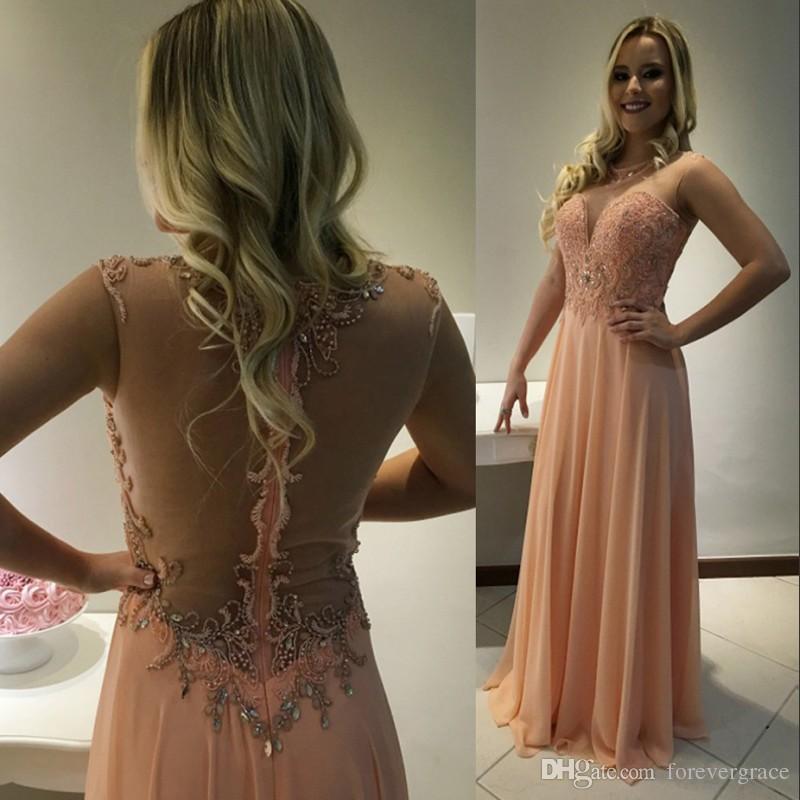2019 A Line Crew Neck Evening Dress Peach Sheer Backless Appliqued Pageant Formal Holiday Wear Prom Party Gown Custom Made Plus Size, Gold
2019 A Line Crew Neck Evening Dress Peach Sheer Backless Appliqued Pageant Formal Holiday Wear Prom Party Gown Custom Made Plus Size, Gold