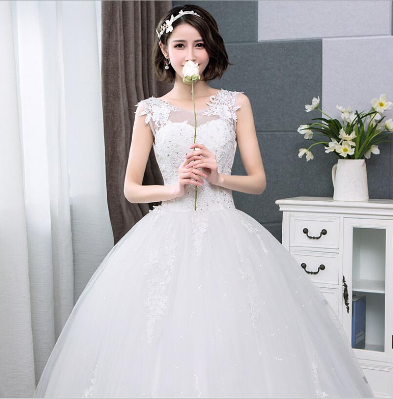Korean Style Jewel Lace Tank Sleeveless Floral Print Ball Gown Wedding Dress 2020 New Fashion Simple estidos de noivas CC