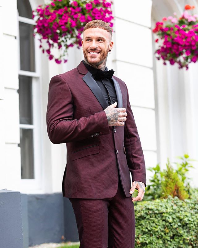 Burgundy Groom Wedding Tuxedos Men Groomsmen Suits Peaked Lapel Slim Fit Two Button Prom Party Dinner Blazer Jacket (Jacket+Pants)