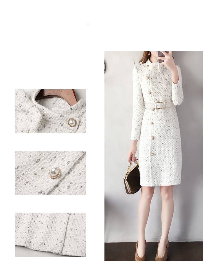 2019 New arrival Autumn and winter Runway women elegant tweed dress Bow collar Long sleeve female fashion chic dresses vestidos