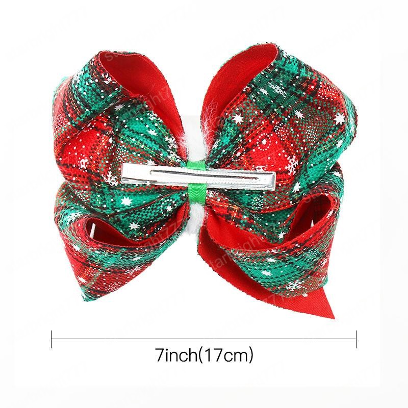 Christmas Plaid Hairpin 7 Inch JOJO Bowknot Barrette With Pompoms Kids Children Boutique Large Bow Hair Clips Girls Hair Pin