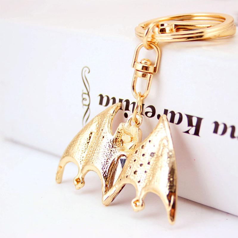 Crystal Rhinestone Key Ring Holder Alloy Animal Bat Pendant Key Chain Gold Tone Lobster Clasp Car Accessories Female Bag Charm Keychain