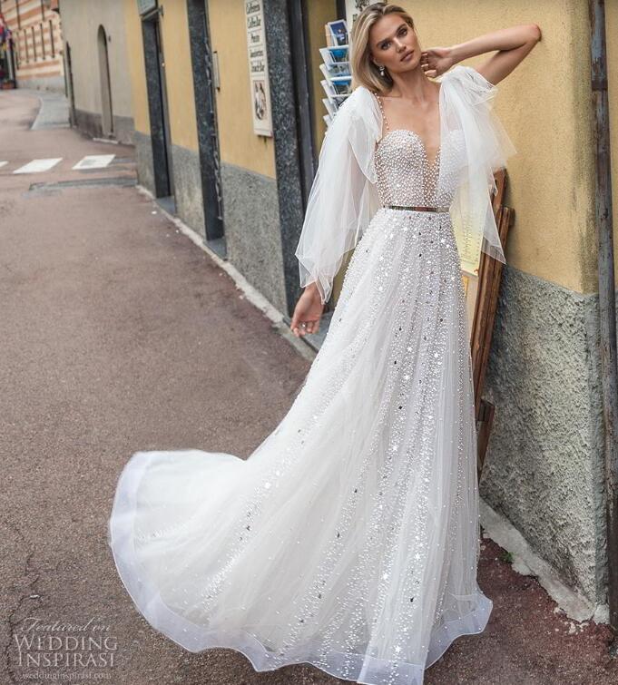 julie vino wedding dresses with beads star sequins spaghetti straps beach wedding gowns backless handmade bride dress vestido de novia