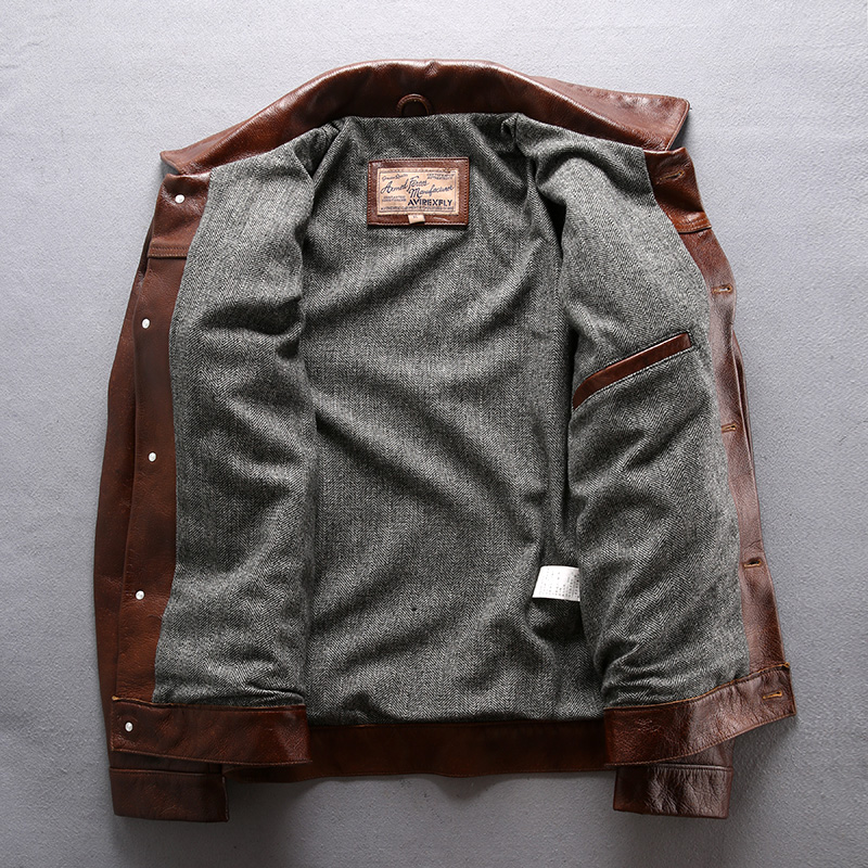 Factory New Men Brown Cow Leather Jacket Real Cowhide Casual Single Breasted Slim Fit Jackets Winter Russia Coats B4