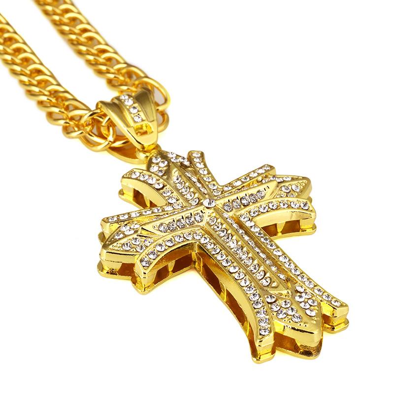 Wholesale-Long Chain Rock Hip Hop Necklace Cross Pendant Mens Jewelry Gold Silver Plated Hip hop Necklaces 90CM