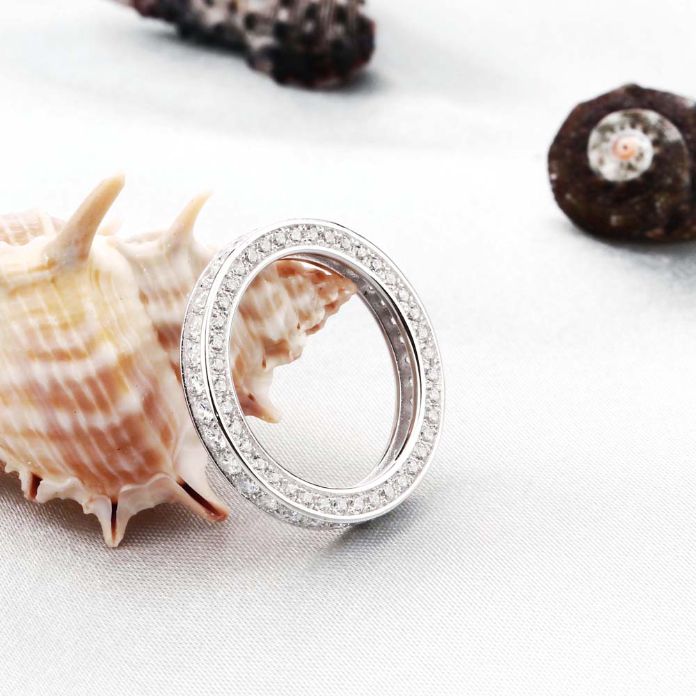 Fashion Vintage Jewelry Real 925 Sterling Silver Full Round Cut White Sapphire CZ Diamond Gemstones Women Wedding Band Ring Gift Size 5-10