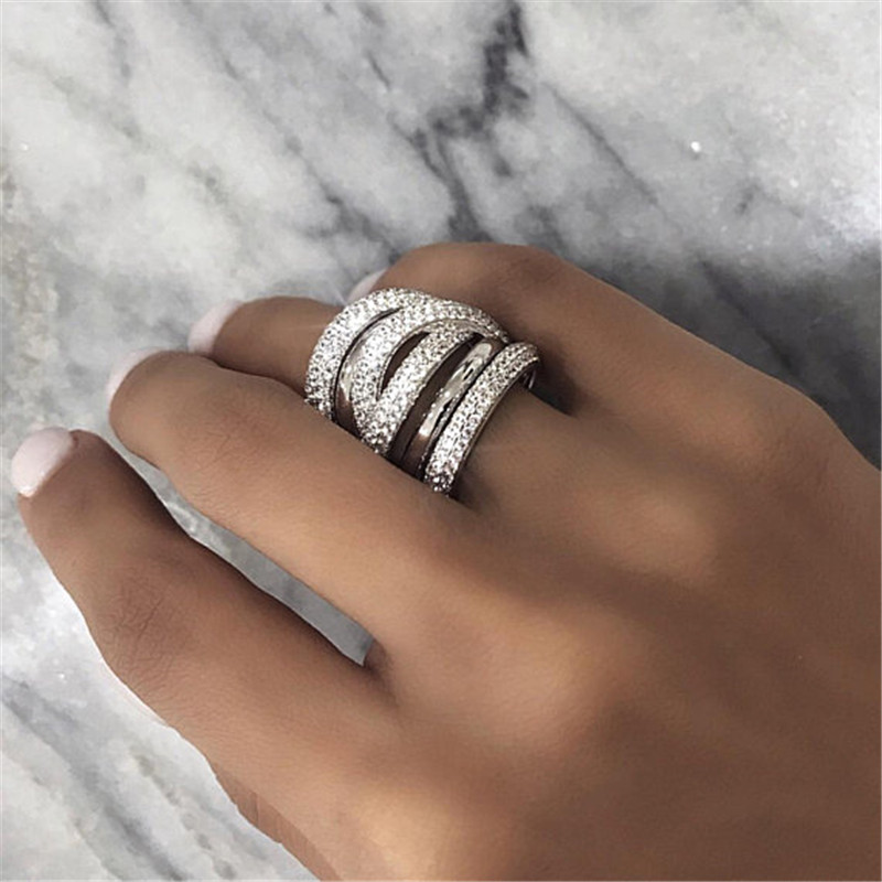 Handmade Big Finger ring White Gold Filled Full 250pcs Diamond Engagement Wedding Band Rings For Women men Jewelry