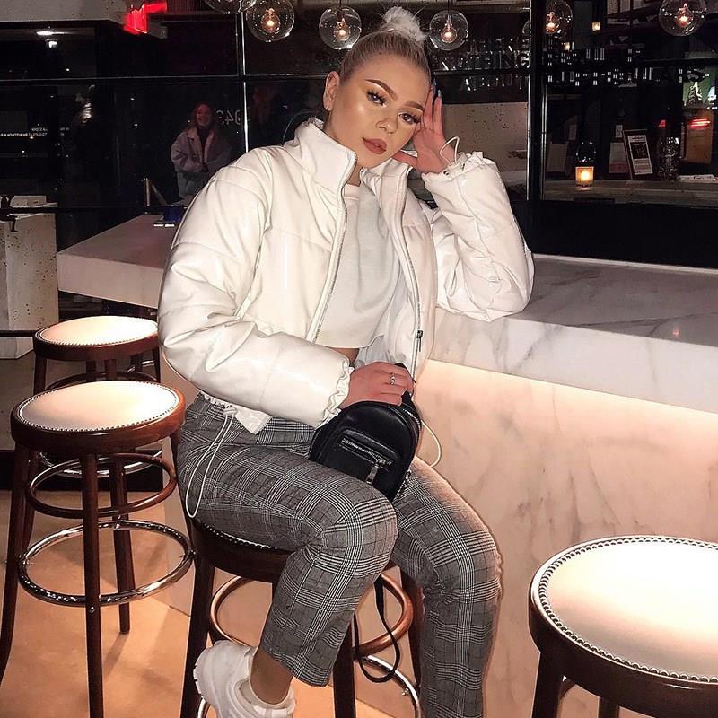 Korean Zipper Autumn Padded Winter Puffer Jacket Women Warm Long Sleeve Bubble Coat Thick Black White Casual Parka