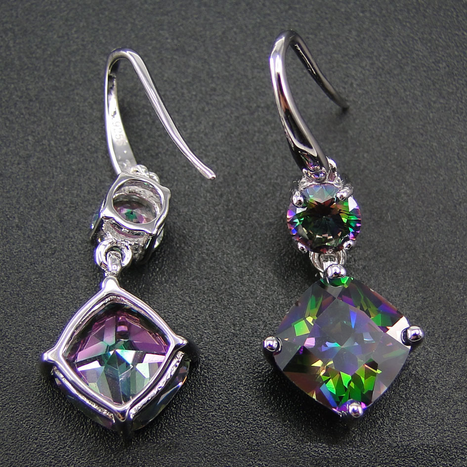 100% 925 Sterling Silver Earring With Rainbow Mystic Topaz Drop Earrings Women Jewelry Earrings with CZ Stone Earrings for Women T191105