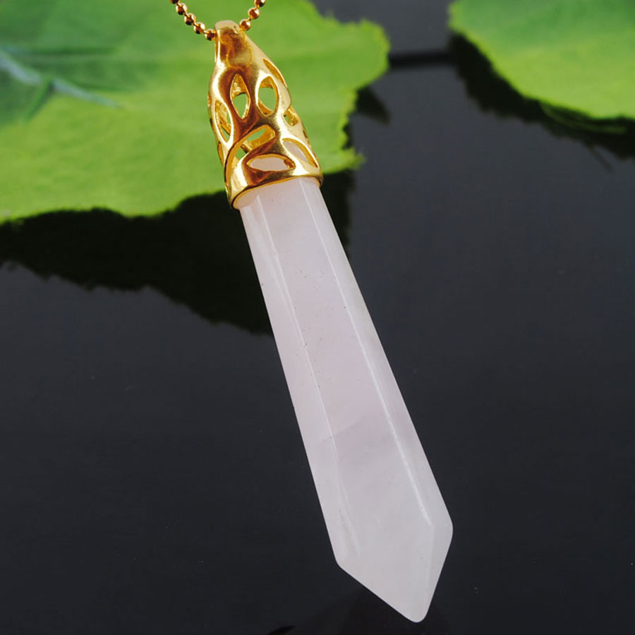 WOJIAER Hexagonal Pointed Reiki Chakra Pendant Bead Charm Jewelry Natural Gem Stone Golden Hollow out BN301