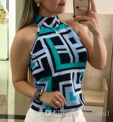 2020 Men's Fashion Summer Sexy Sleeveless Neck Stitching Printed Chiffon T-shirt Top for Women crop top