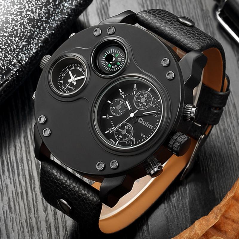 Wristwatches Oulm Fashion Men's Watches Black Leather Dual Time Zone Wristwatch Male Quartz Big Size Watch Relogios Masculino, Red
Wristwatches Oulm Fashion Men's Watches Black Leather Dual Time Zone Wristwatch Male Quartz Big Size Watch Relogios Masculino, Red