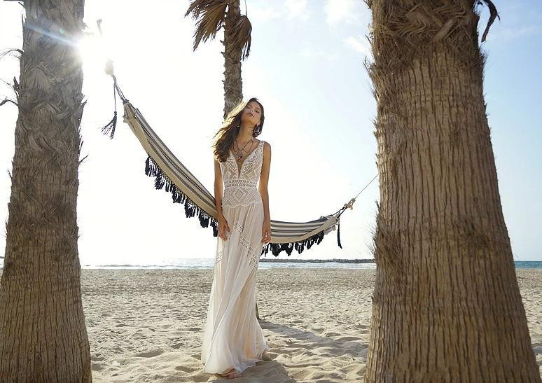 bohemia rish wedding dresses deep v neck lace appliqued beach boho floor length chiffon long wedding dress bridal gowns robe de marie