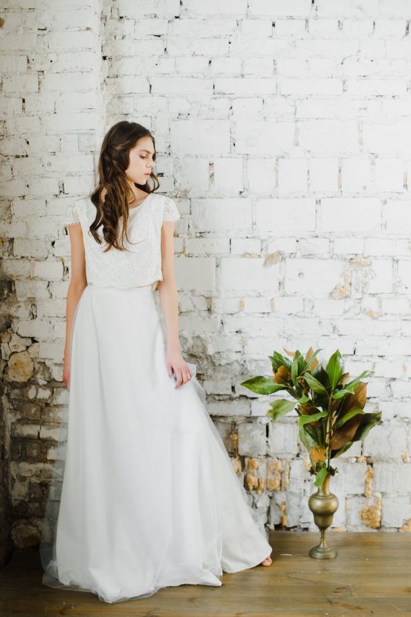 2020 Two Pieces Wedding Dresses A Line Jewel Neck Short Sleeve Boho Wedding Dress Custom Made Floor Length Elegant Vestidos De Novia