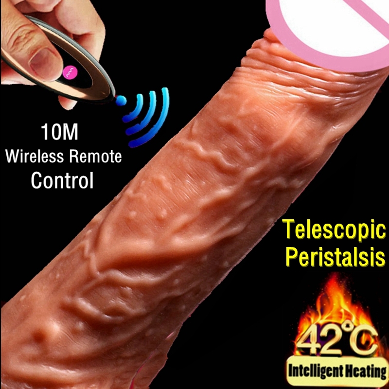 Telescopic Realistic Phalos With Suction Cup Heating Penis Wireless Remote Dick For Women Masturbator Dildo Anal Sex Toys Y200421