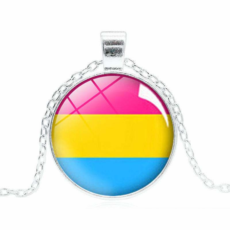 Gay Pride necklace Homosexual Time Gem Cabochon rainbow pendant necklace Fashion sweater chain accessories Free shipping