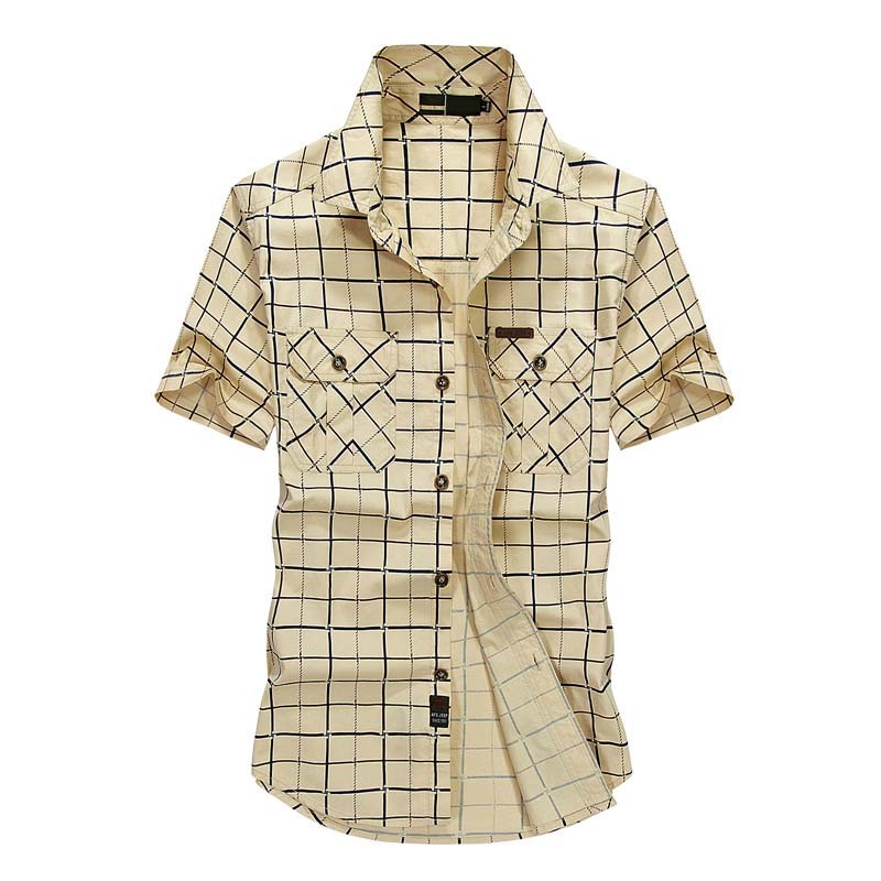 Summer Shirt Mens Short Sleeve Shirts High Quality Cotton Male Plaid Shirt 2 Pockets Plus Size M5XL Man Clothes