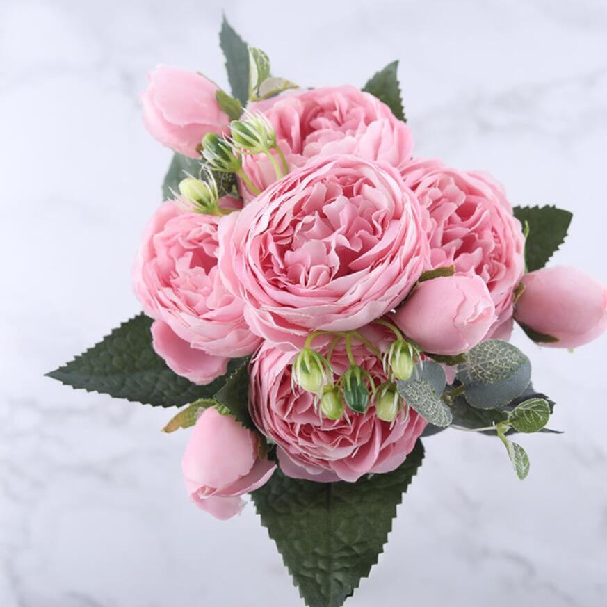 30cm Rose Pink Silk Peony Artificial Flowers Bouquet 5 Big Head and 4 Bud Cheap Fake Flowers for Home Wedding Decoration indoor 8 Colors
30cm Rose Pink Silk Peony Artificial Flowers Bouquet 5 Big Head and 4 Bud Cheap Fake Flowers for Home Wedding Decoration indoor 8 Colors