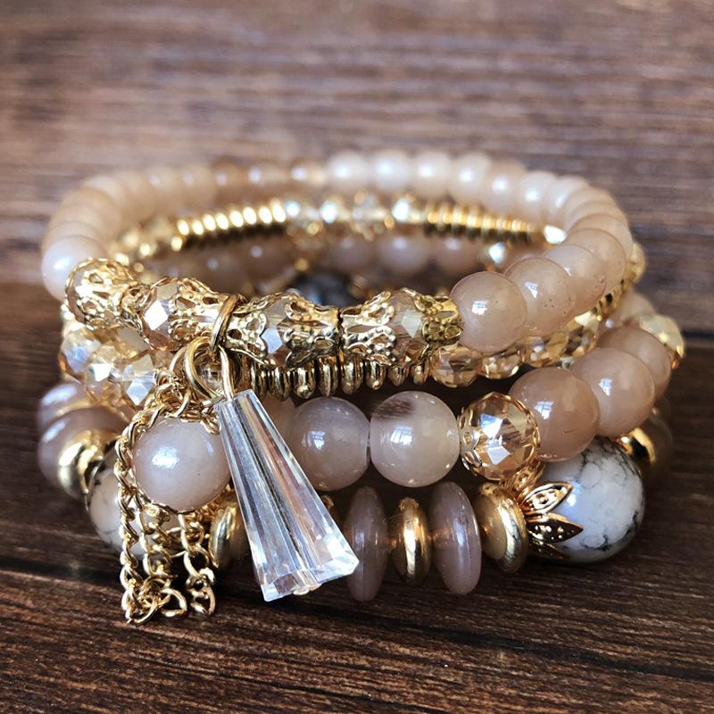 Hot Bohemian Bracelets Middle East Marine Style Original Design Multi-Layer Ring Beaded Crystal Bracelet Women Fashion Jewelry