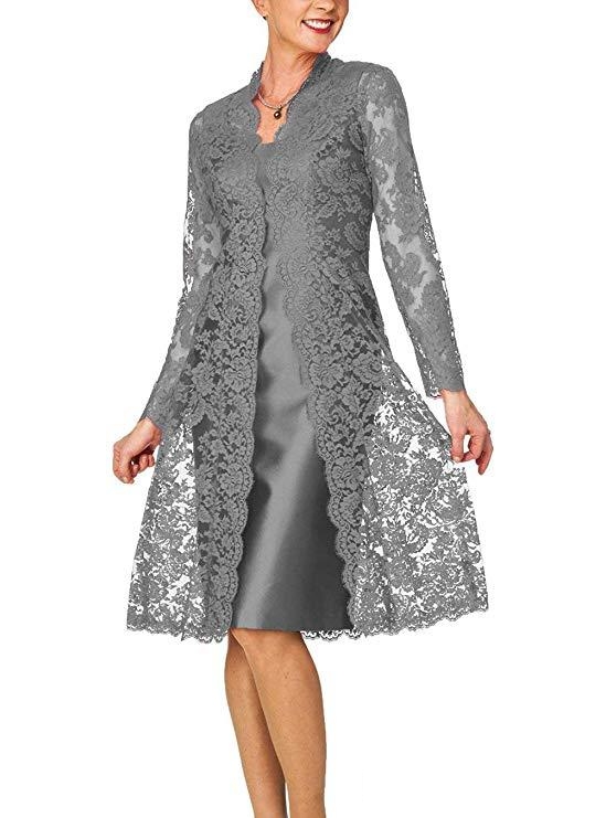 Custom Made Lace Mother of the Bride Suits with Jacket Knee Length Jewel Neck Wedding Guest Dress Plus Size Mothers Formal Gowns